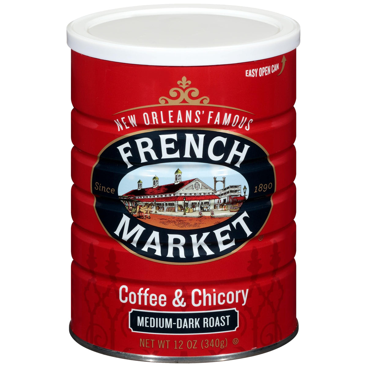 French Market Coffee & Chicory – Medium-Dark Roast Ground Coffee (12oz Can, Pack of 3)
