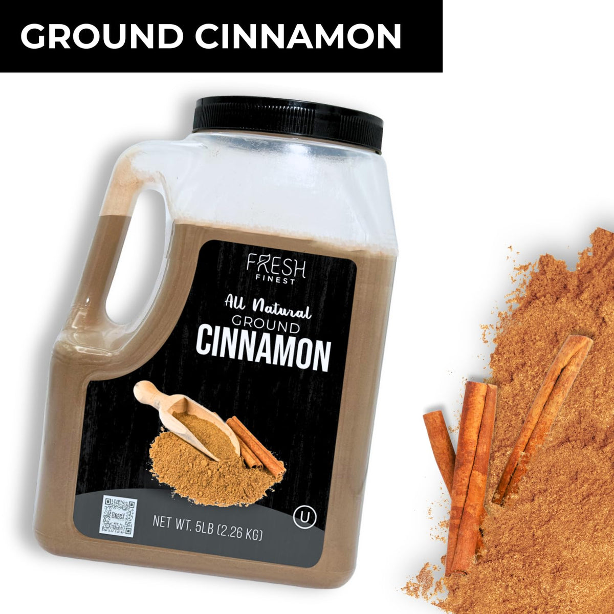 Fresh Finest Bulk 5LB Ground Cinnamon Powder – Kosher Certified, Ideal for Desserts, Tea, Cider, and Rubs