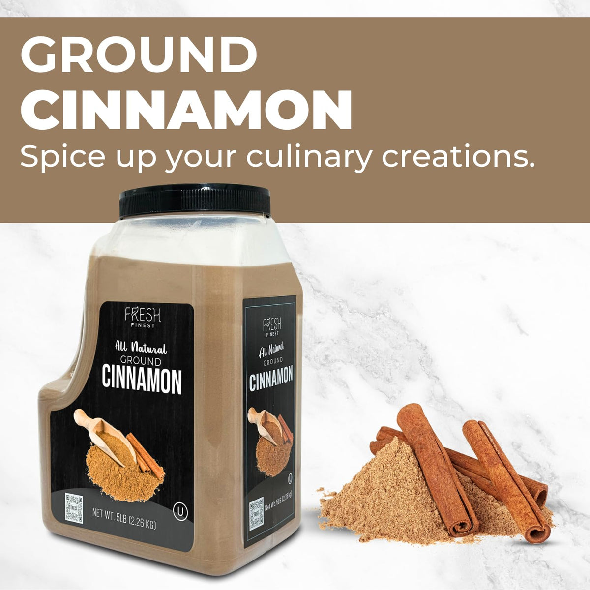Fresh Finest Bulk 5LB Ground Cinnamon Powder – Kosher Certified, Ideal for Desserts, Tea, Cider, and Rubs