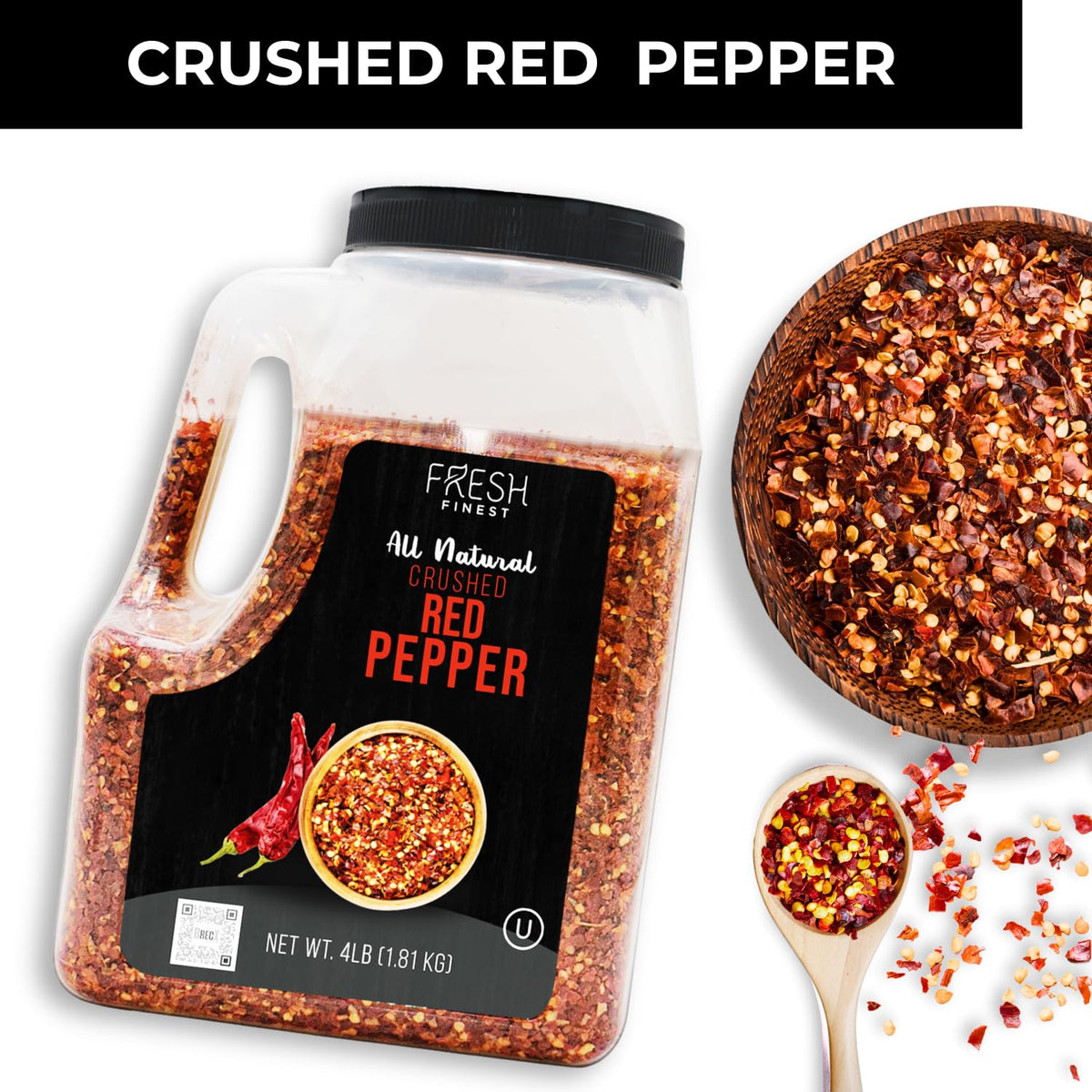 Fresh Finest Bulk 4lb Crushed Red Pepper Flakes – Kosher Spice for Pizza & Cooking