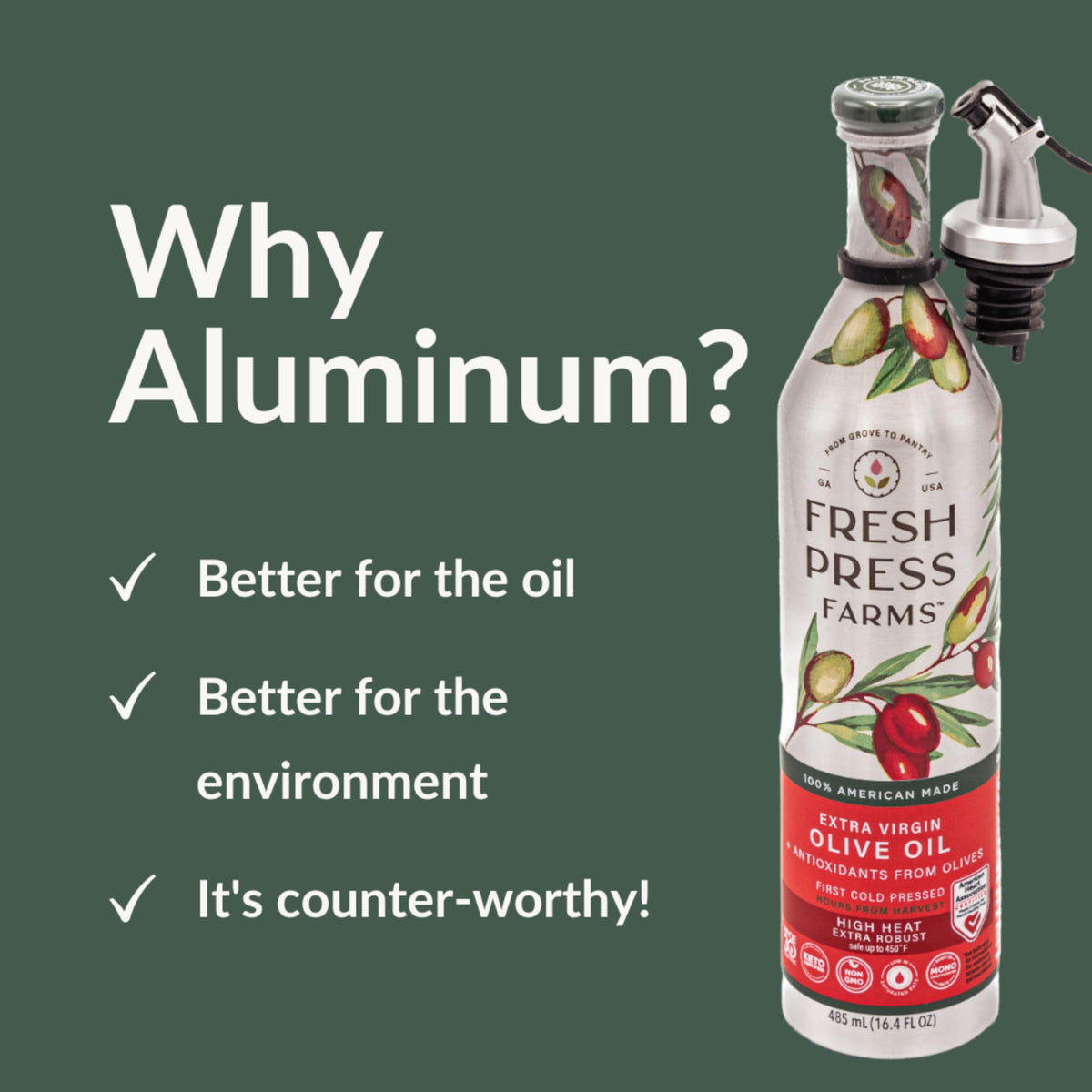 Fresh Press Farms High Heat EVOO for Pan Frying & Grilling — 2x16.4oz, Georgia Grown