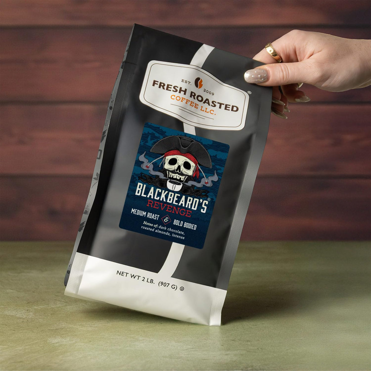 Fresh Roasted Coffee Blackbeard's Revenge Whole Bean Coffee — Medium Roast, 2 lb, Kosher