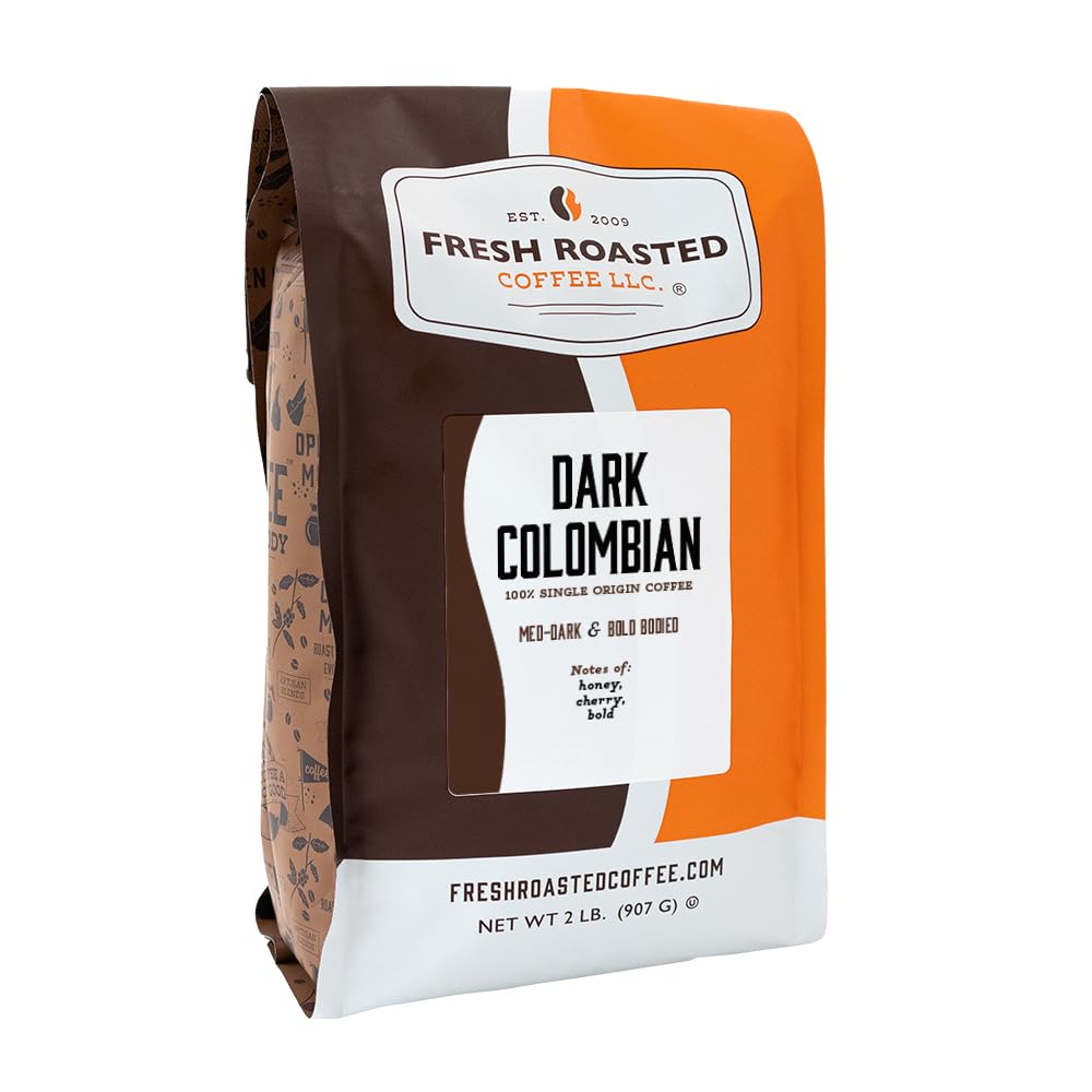 Fresh Roasted Coffee – 100% Dark Colombian, 2 lb Whole Bean, Med-Dark Roast, Kosher