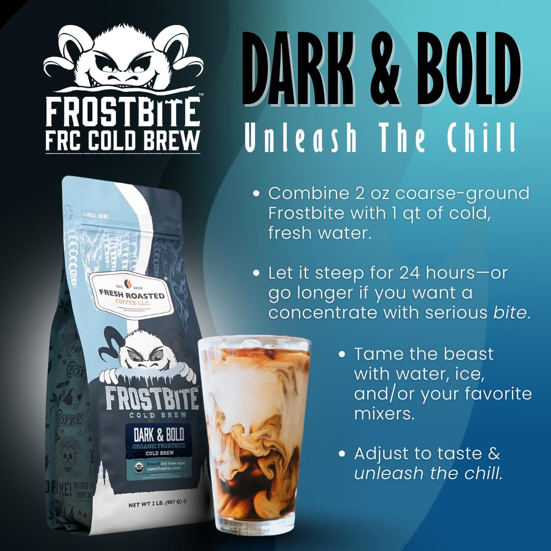 Fresh Roasted Coffee Frostbite Cold Brew – Organic Dark & Bold, 2 lb Coarse Ground | USDA Organic, OU Kosher