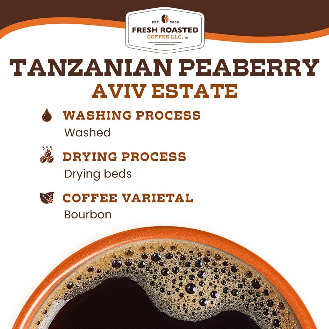 Fresh Roasted Coffee: Tanzanian Peaberry Whole Bean, Light Roast, 2 lb | Kosher
