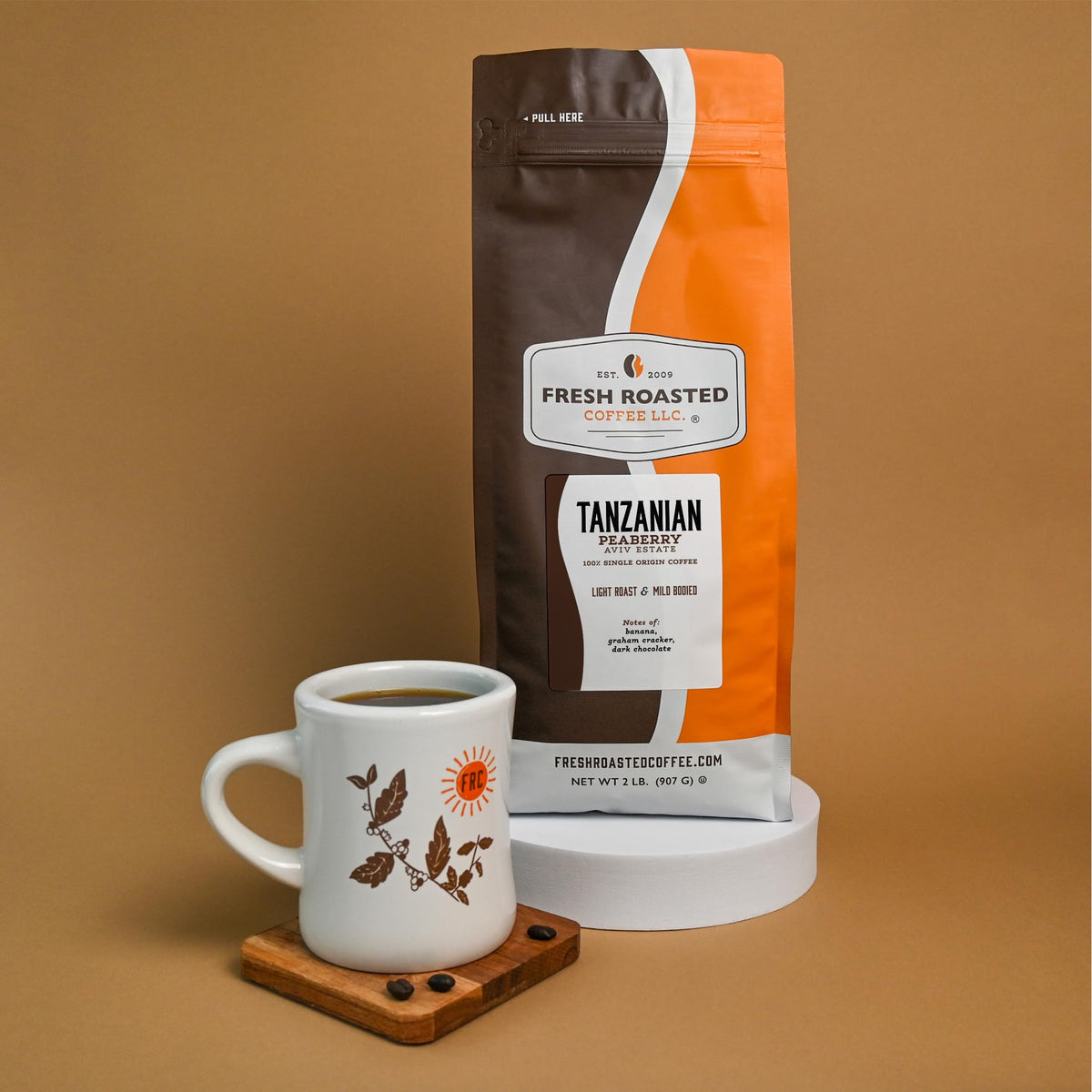 Fresh Roasted Coffee: Tanzanian Peaberry Whole Bean, Light Roast, 2 lb | Kosher