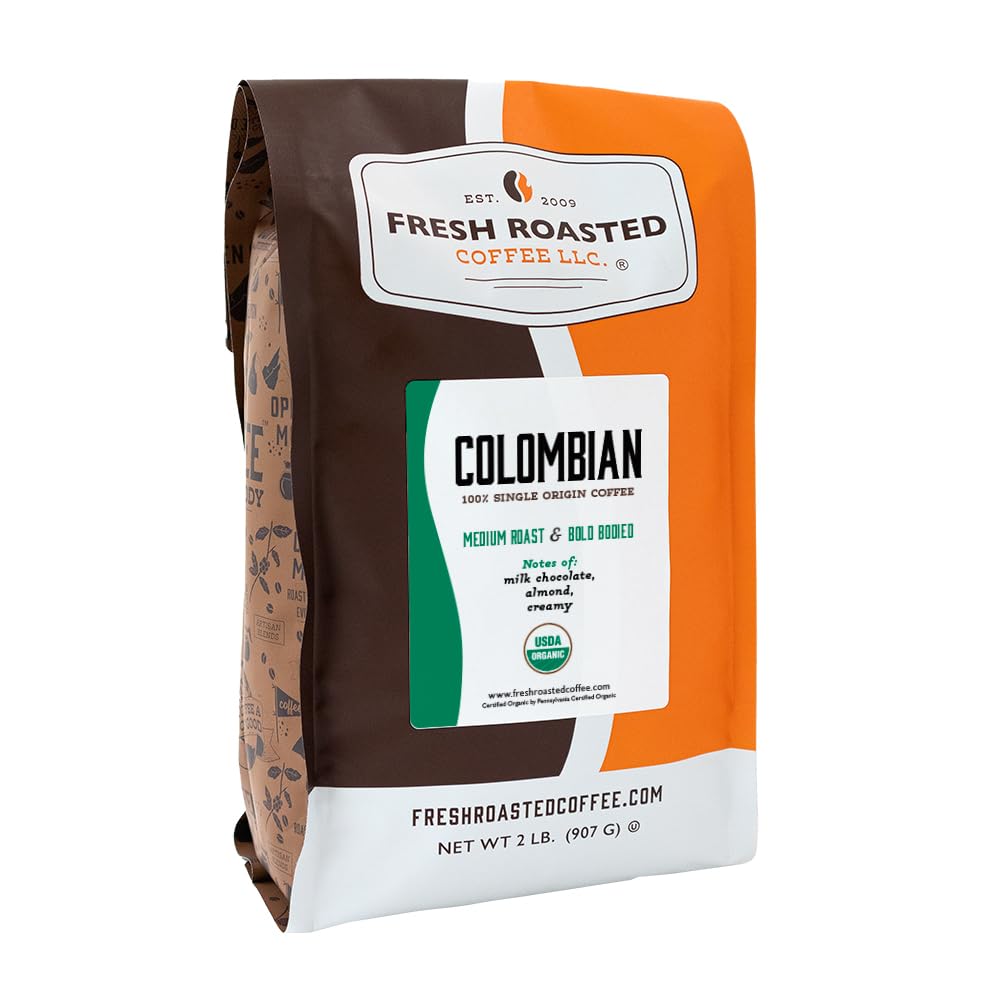 Fresh Roasted Coffee Organic Colombian – 2 lb Whole Bean, Single Origin, Kosher, Medium Roast