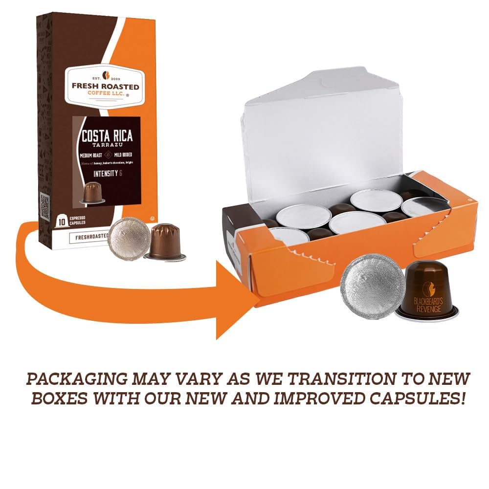 Fresh Roasted Coffee: Single-Origin Espresso Variety Pack — 12 Nespresso OriginalLine Capsules (Kosher)