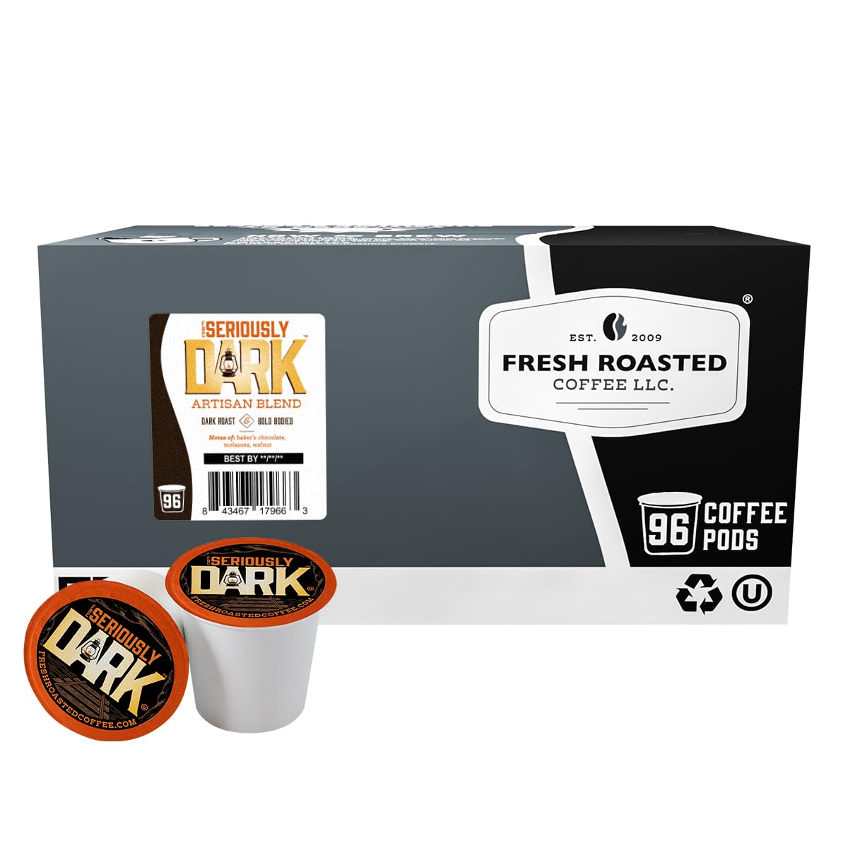 Fresh Roasted Coffee Seriously Dark Artisan Blend Pods for K-Cup Brewers – 96 Count