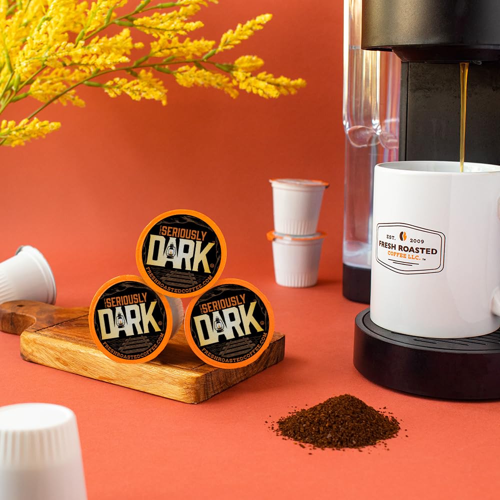 Fresh Roasted Coffee Seriously Dark Artisan Blend Pods for K-Cup Brewers – 96 Count