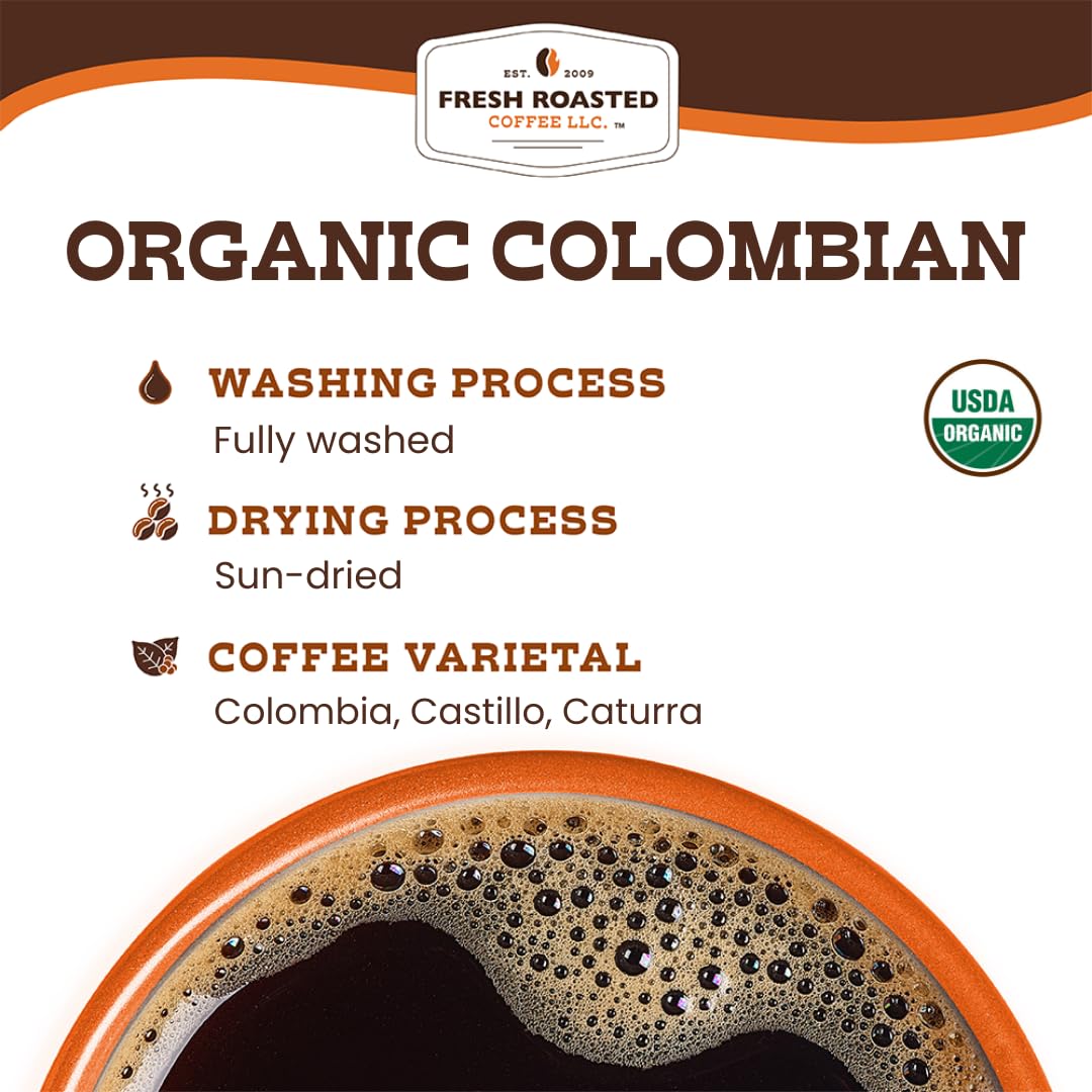 Fresh Roasted Coffee Organic Colombian – 2 lb Whole Bean, Single Origin, Kosher, Medium Roast