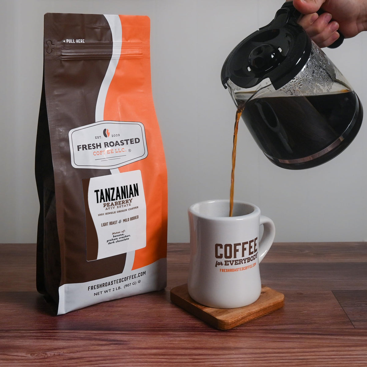 Fresh Roasted Coffee: Tanzanian Peaberry Whole Bean, Light Roast, 2 lb | Kosher