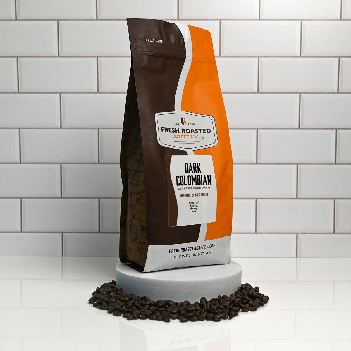Fresh Roasted Coffee – 100% Dark Colombian, 2 lb Whole Bean, Med-Dark Roast, Kosher
