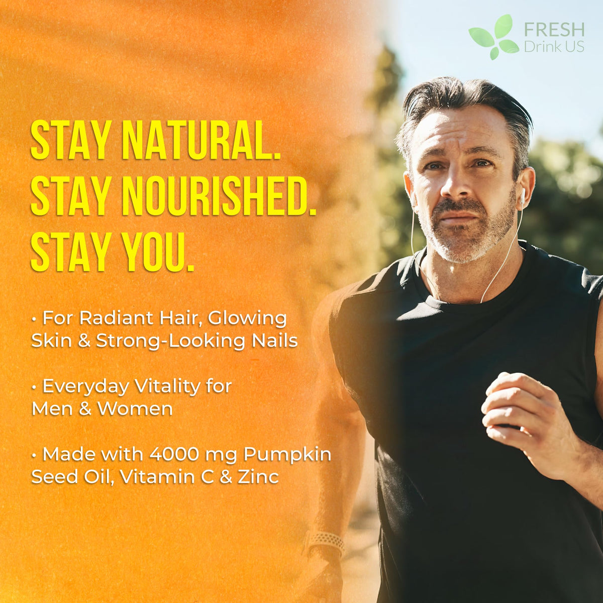 FreshDrinkUS Premium 90 Pumpkin Seed Oil Gummies — 4000mg/Serving, Hair & Skin Support