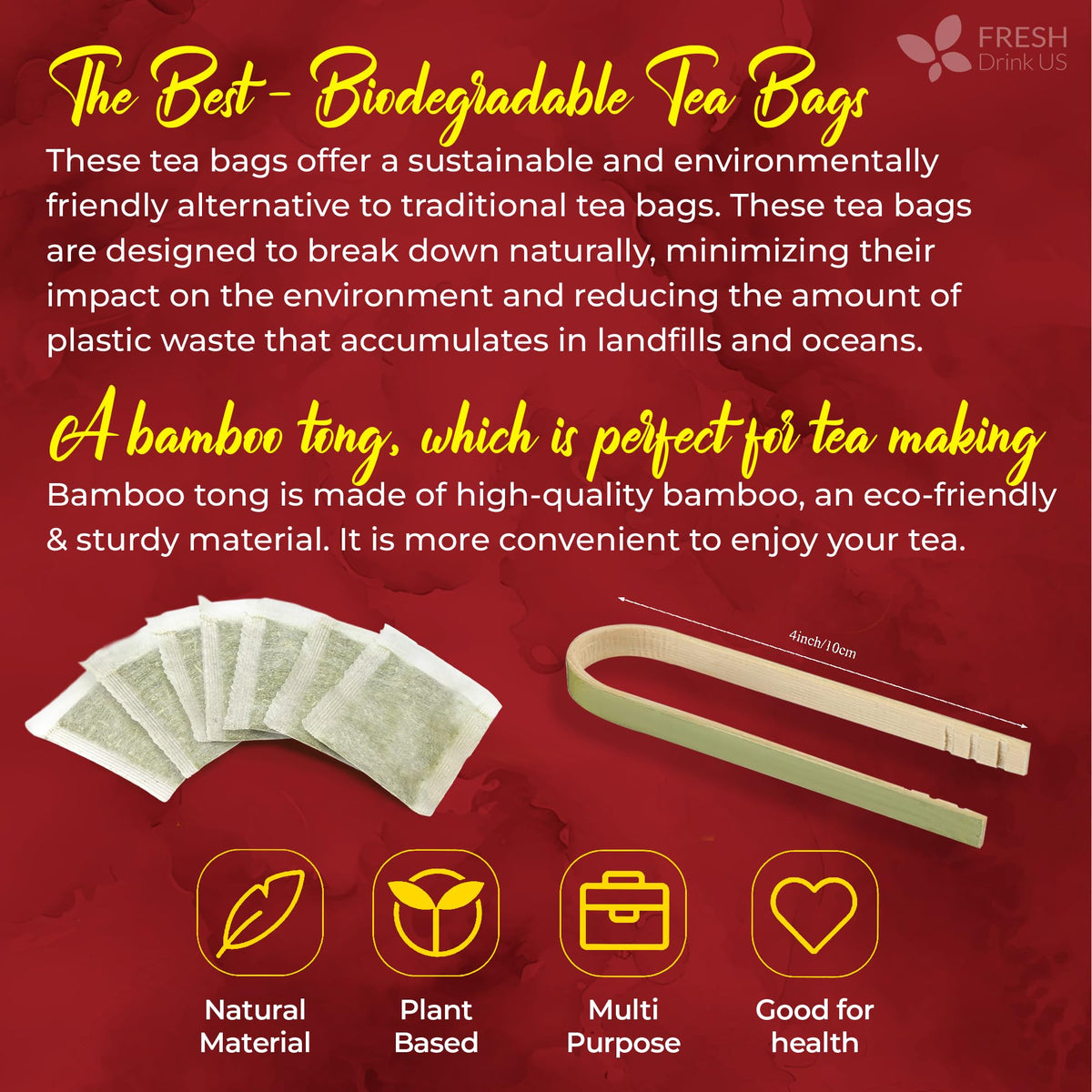 FreshDrinkUS Premium Hibiscus Tea Bags — 100% Natural Hibiscus Flowers, Caffeine-Free, Gluten-Free, Vegan