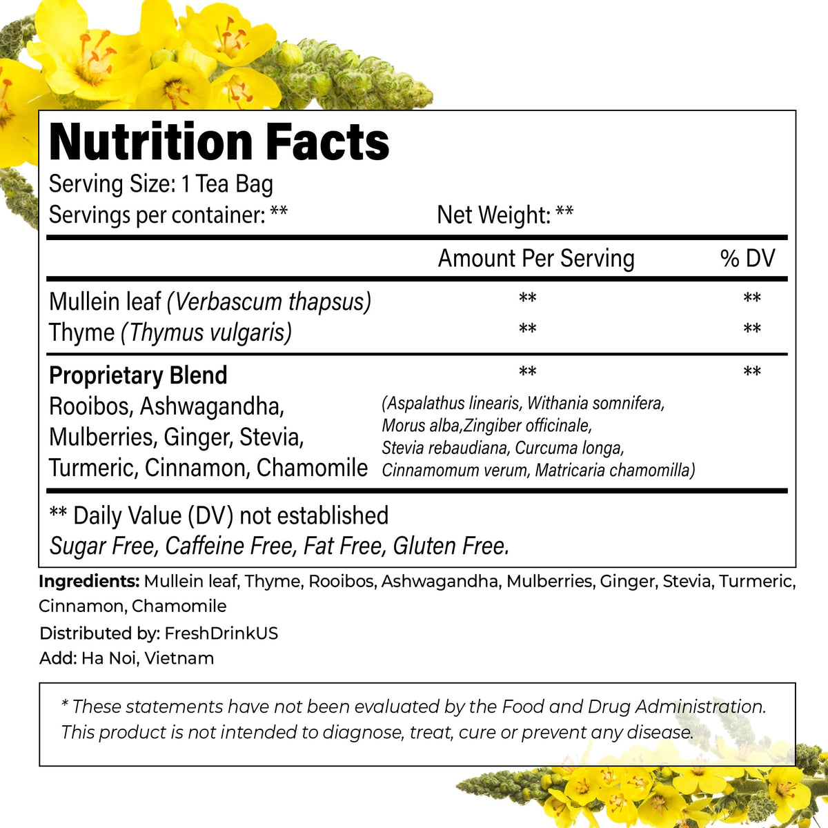 FreshDrinkUS StrongerLungs 75 Tea Bags – Mullein, Elderberry & Thyme