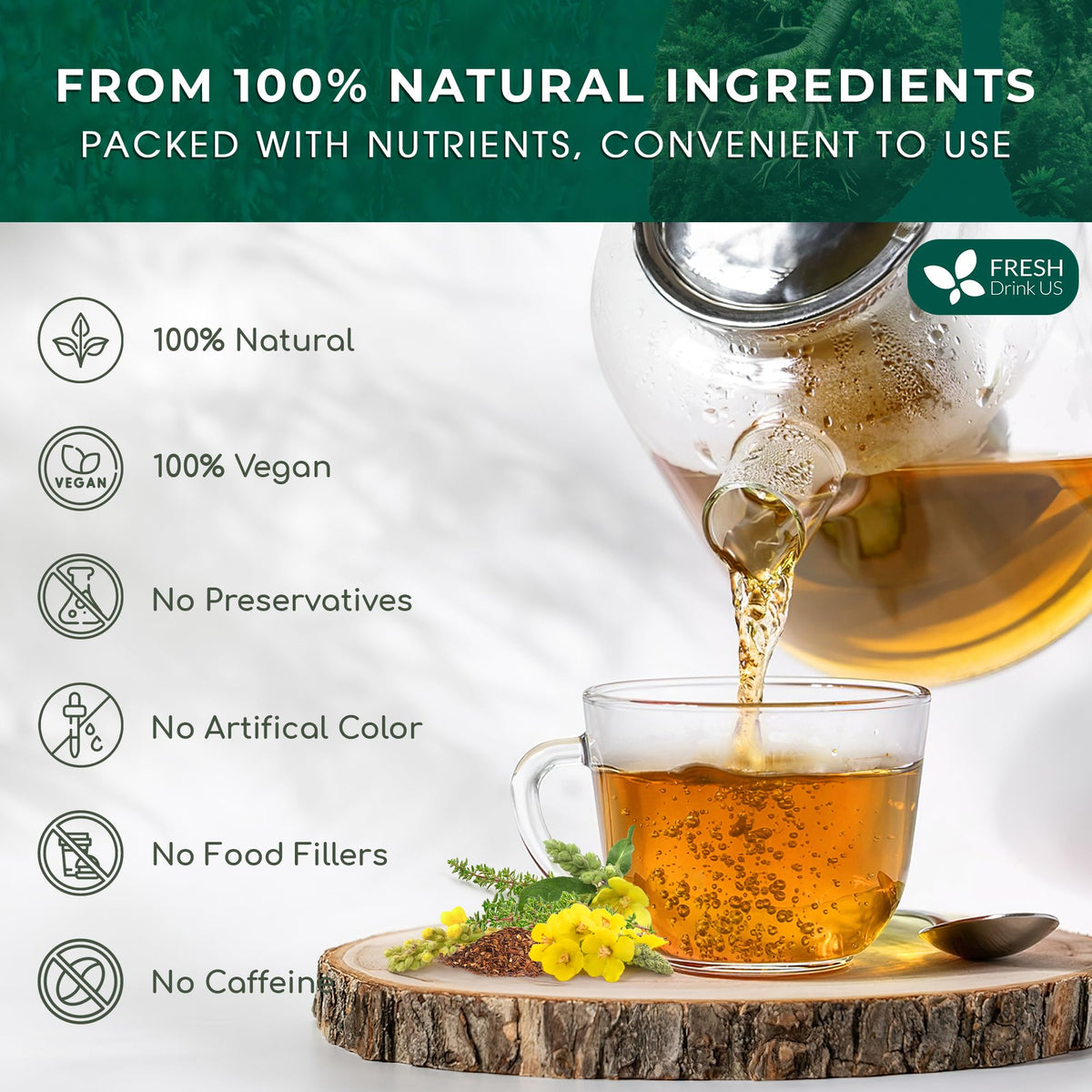 FreshDrinkUS StrongerLungs 75 Tea Bags – Mullein, Elderberry & Thyme