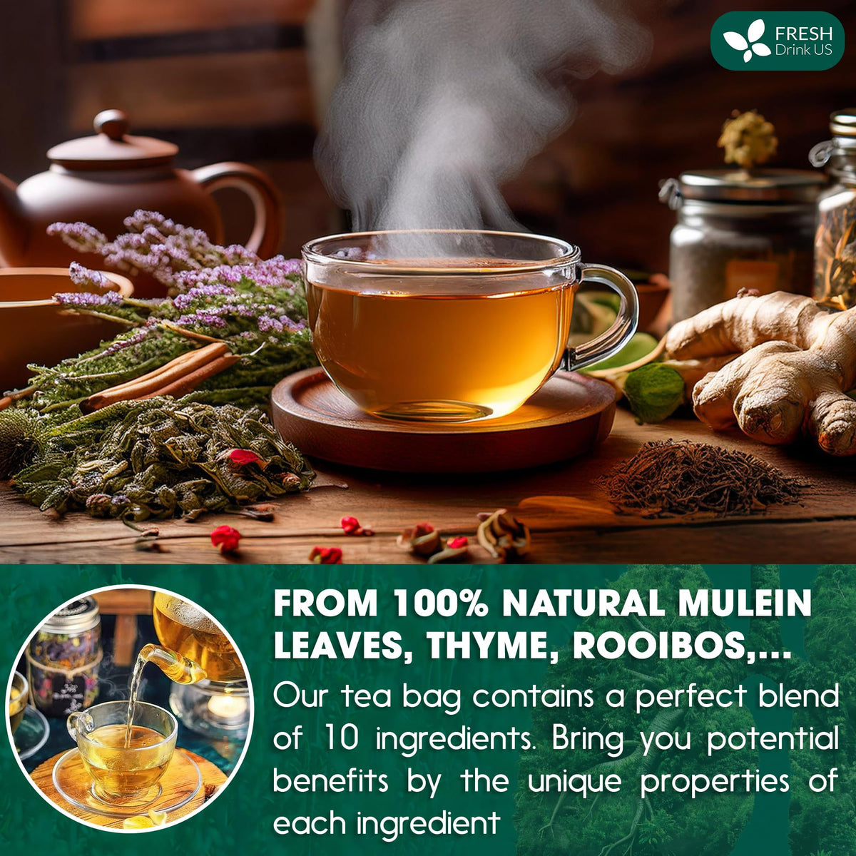 FreshDrinkUS StrongerLungs 75 Tea Bags – Mullein, Elderberry & Thyme