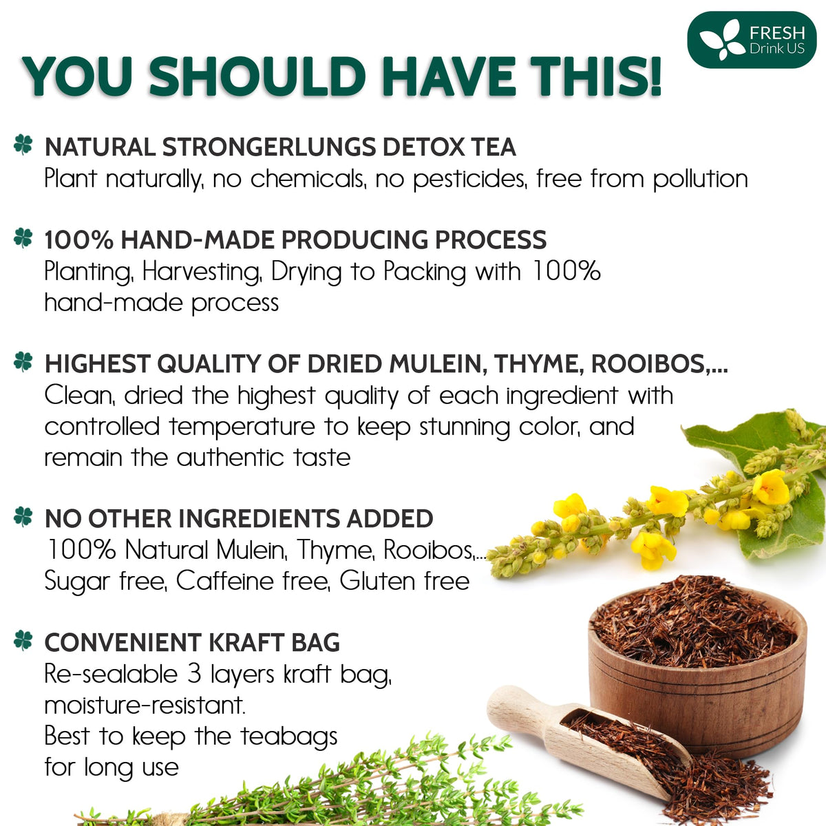 FreshDrinkUS StrongerLungs 75 Tea Bags – Mullein, Elderberry & Thyme