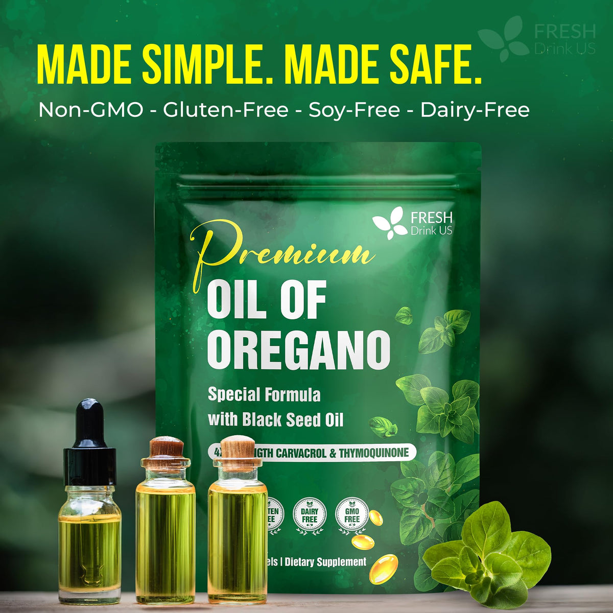 FreshDrinkUS Premium Oregano Oil Softgels – 330 Count | 300mg Oregano Oil + 200mg Black Seed