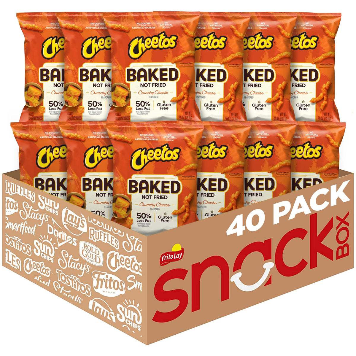 Frito-Lay Baked Cheetos Crunchy Cheese Snacks — 40 Pack, 0.875 oz Each, 50% Less Fat, Gluten Free