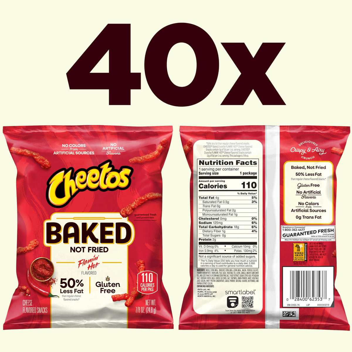 Frito Lay Baked Cheetos Crunchy Flamin' Hot – 0.87 oz Pack of 40