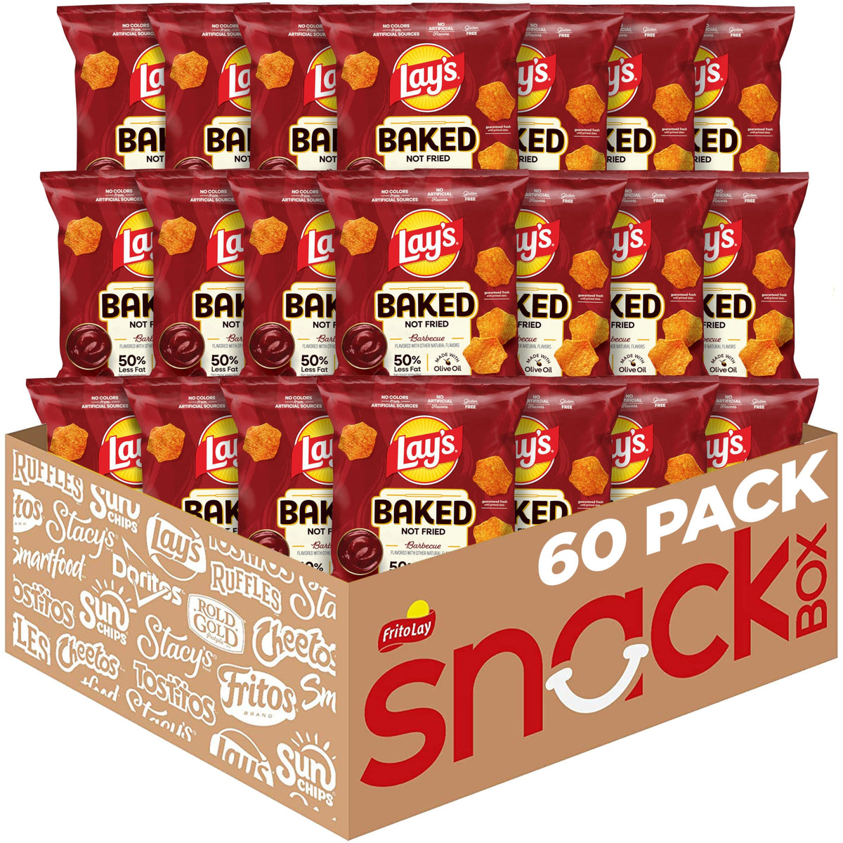 Frito Lay Baked Lay's Barbecue Chips – 60 Pack, 0.875 oz Each | 50% Less Fat, Gluten Free