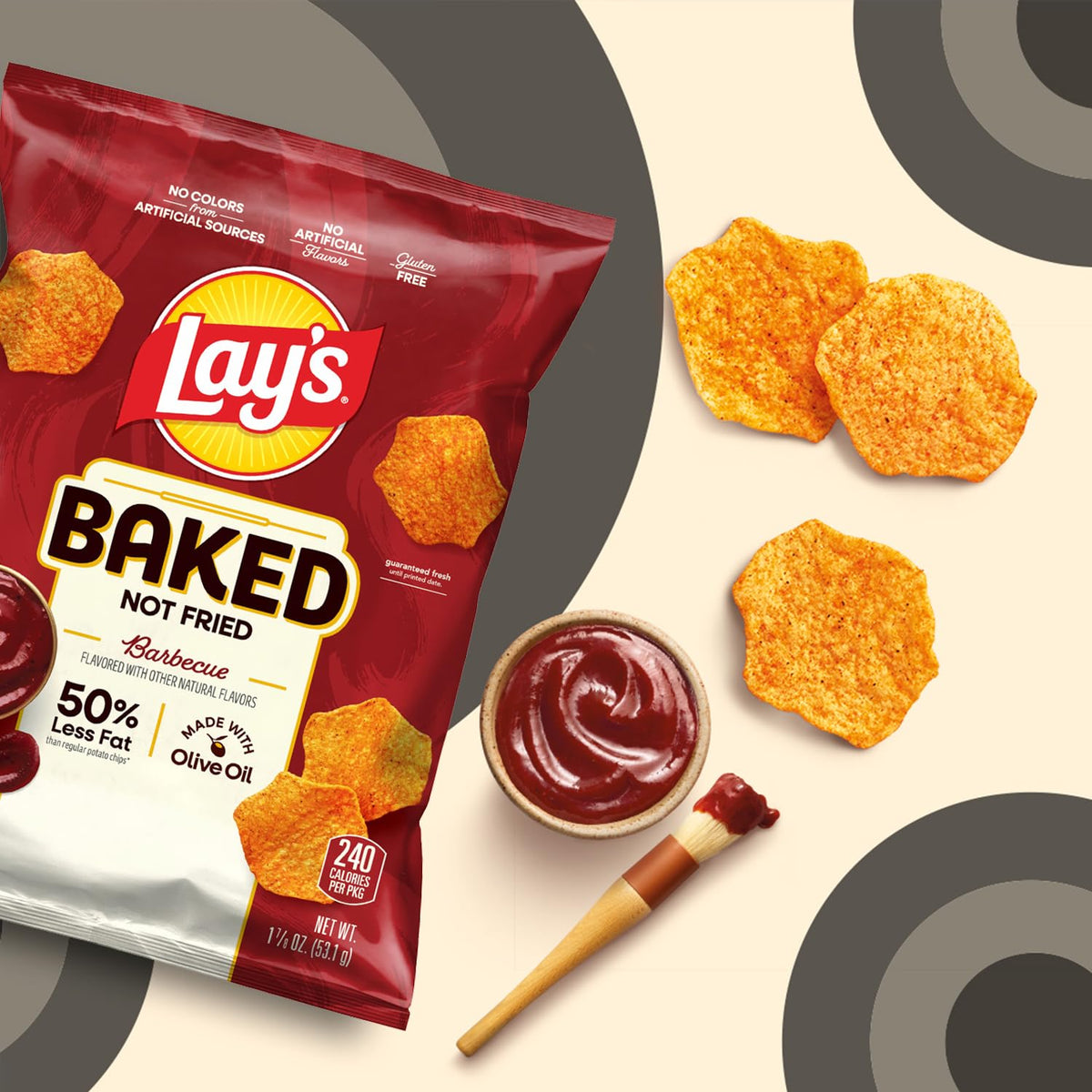 Frito Lay Baked Lay's Barbecue Chips – 60 Pack, 0.875 oz Each | 50% Less Fat, Gluten Free