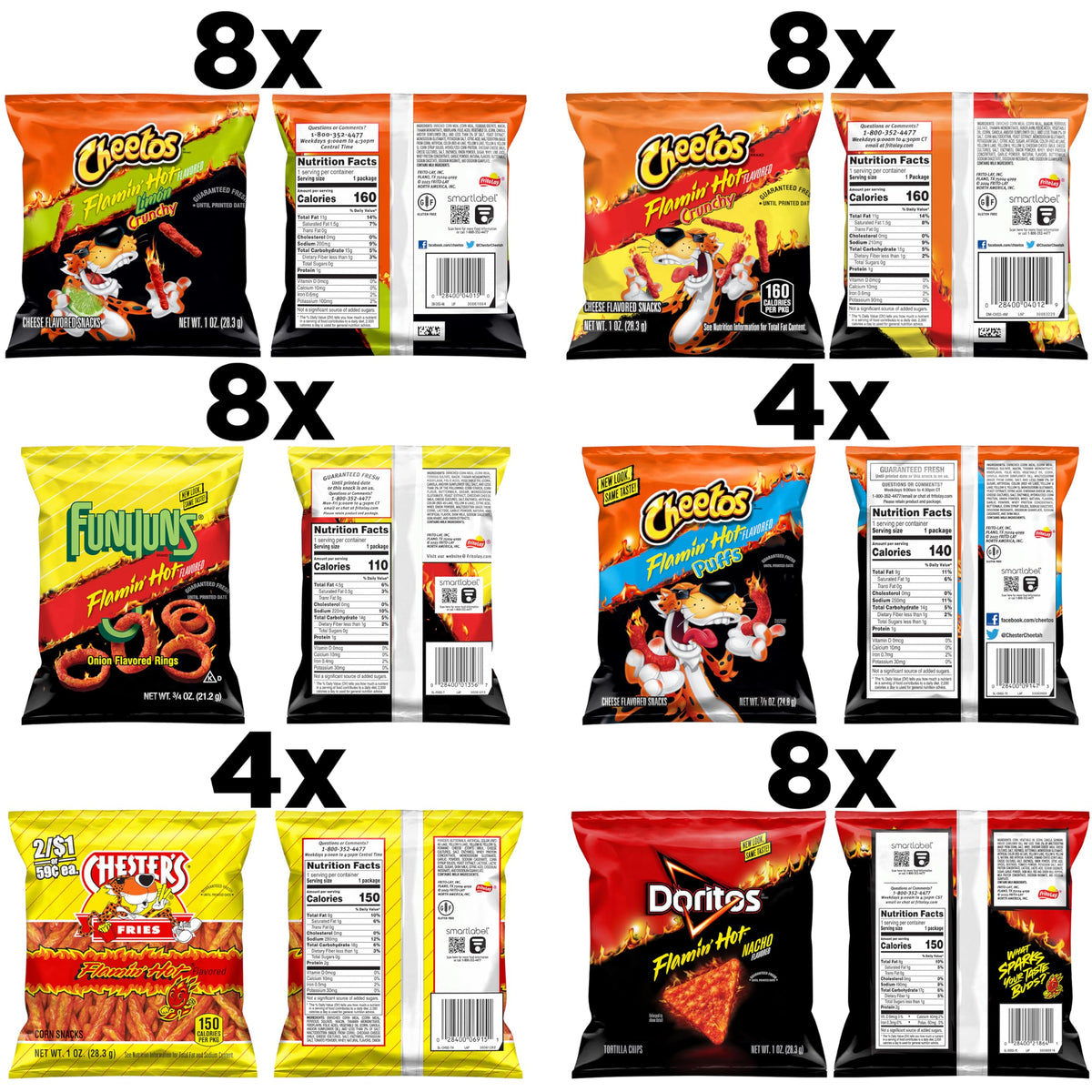 Frito-Lay Flamin' Hot Mix Variety Pack – 40 Single-Serve Snacks (3.34 lb), Packaging May Vary