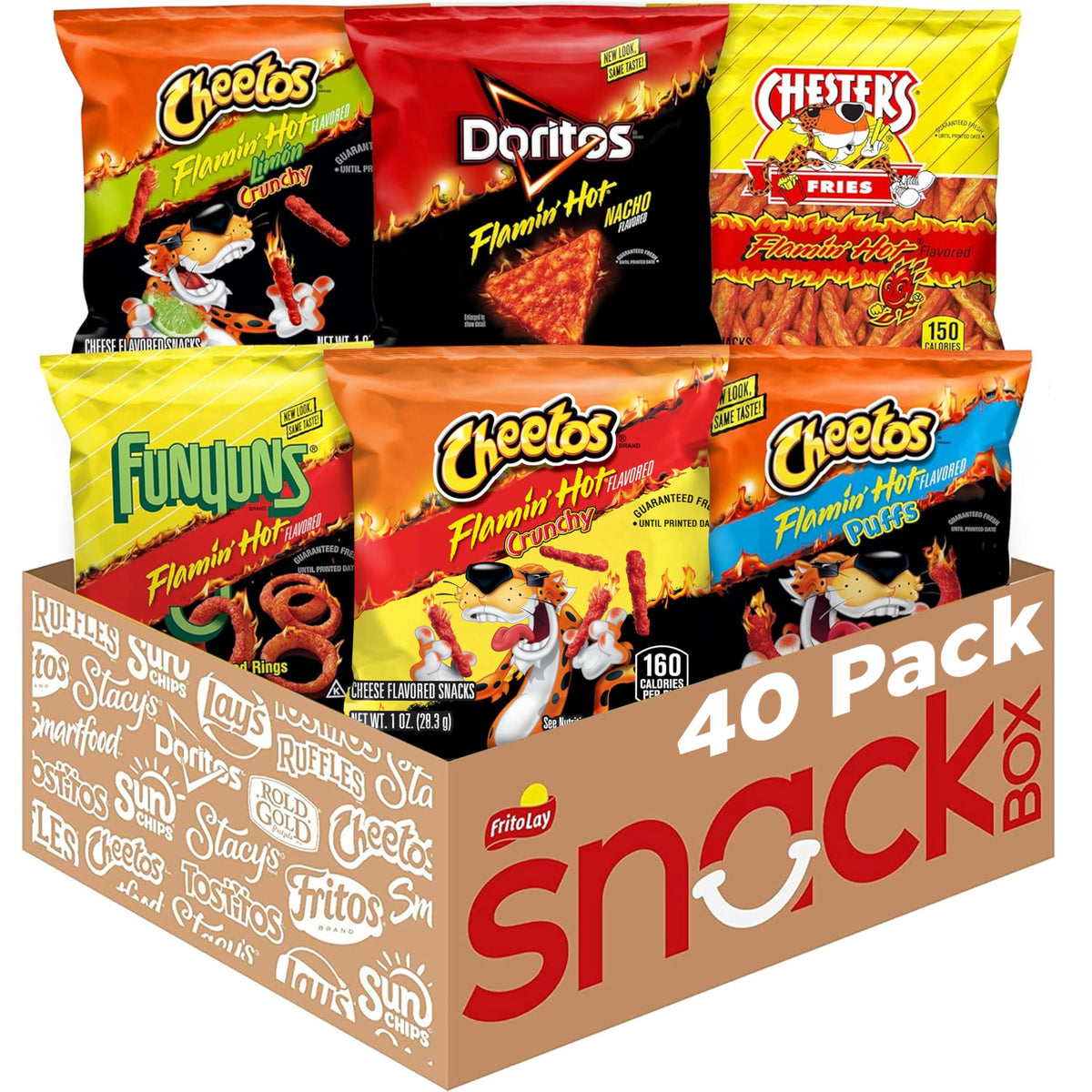 Frito-Lay Flamin' Hot Mix Variety Pack – 40 Single-Serve Snacks (3.34 lb), Packaging May Vary
