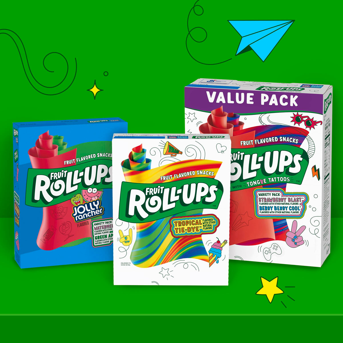 Fruit Roll-Ups Variety Pack – Gluten-Free Snack Pouches (10 ct) | Strawberry, Tropical, Blue Raspberry