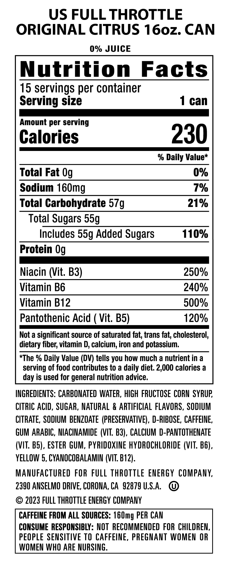Full Throttle Citrus: 16 fl oz Hard-Working Energy Drink | Bold Citrus Flavor