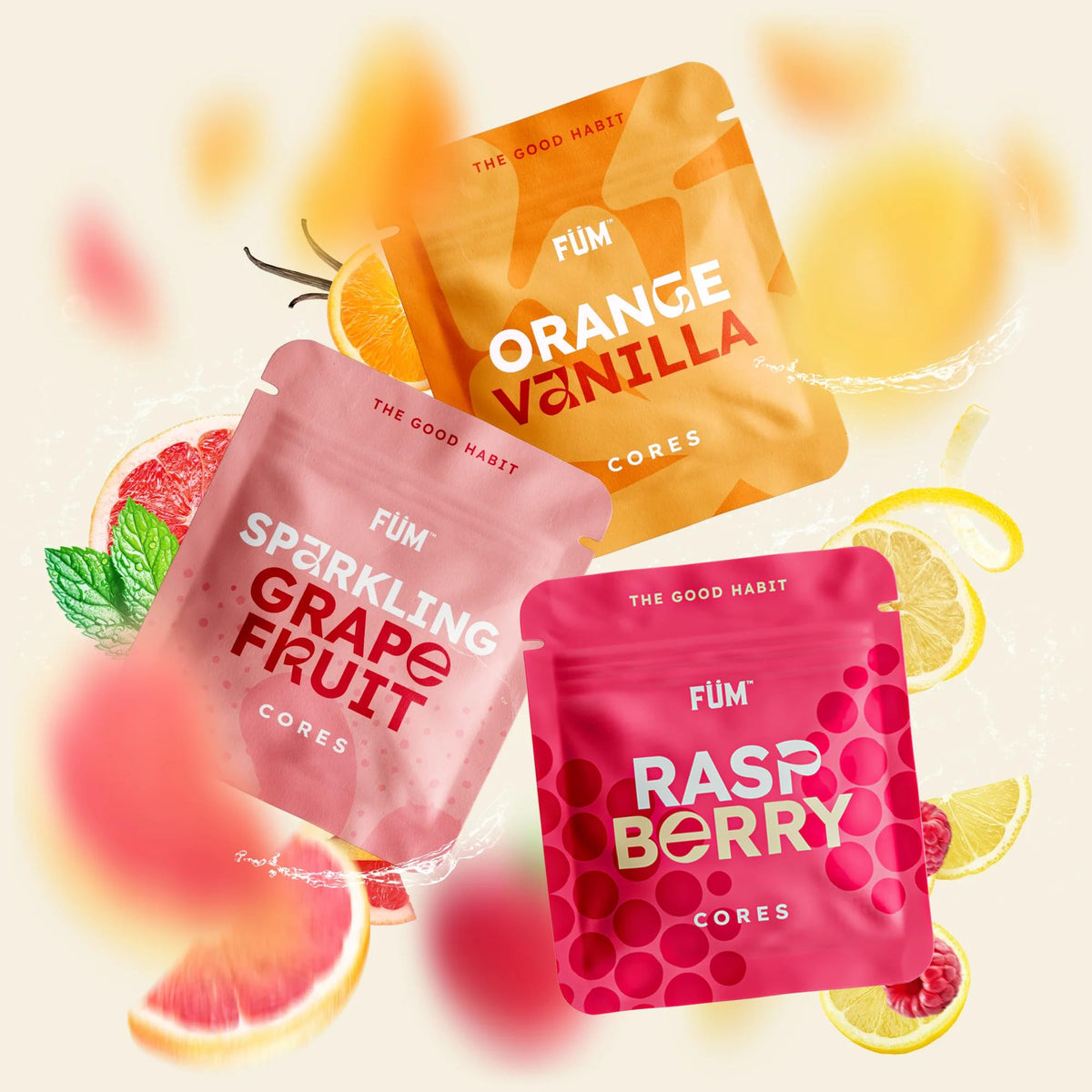 FÜM 3-Pack Citrus Cores – Plant-Based Flavors, V2 Compatible, 9 Cores for 1 Month