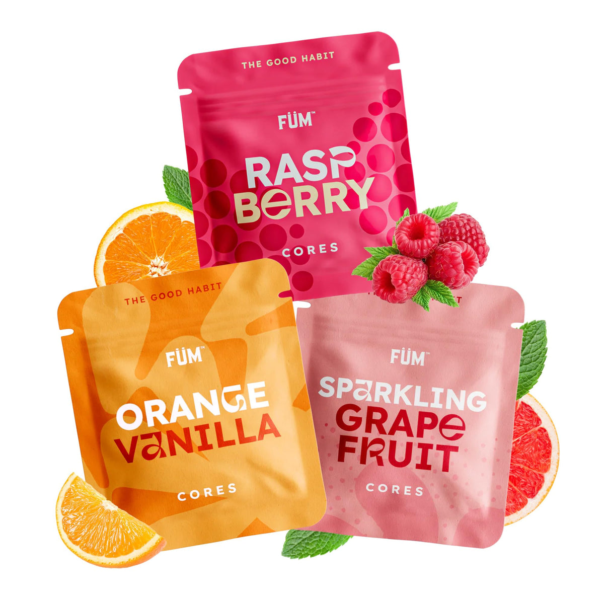 FÜM 3-Pack Citrus Cores – Plant-Based Flavors, V2 Compatible, 9 Cores for 1 Month