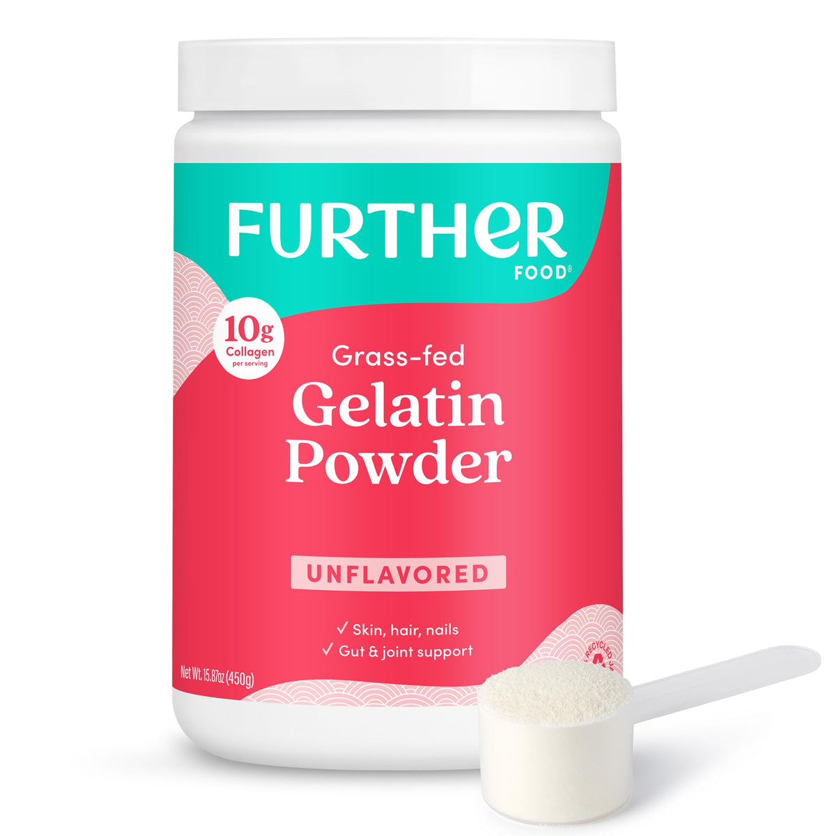Further Food Premium Gelatin Powder – Unflavored, Grass-Fed & Pasture-Raised Beef Hide, Non-GMO, Sugar-Free, Keto & Paleo Friendly, 15.87 oz