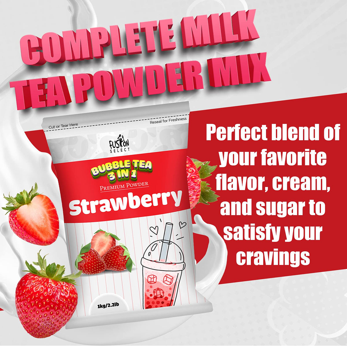 Fusion Select 2.2lb Honeydew Tea Powder – 3-in-1 Cream & Sugar Drink Mix for Hot or Cold Beverages