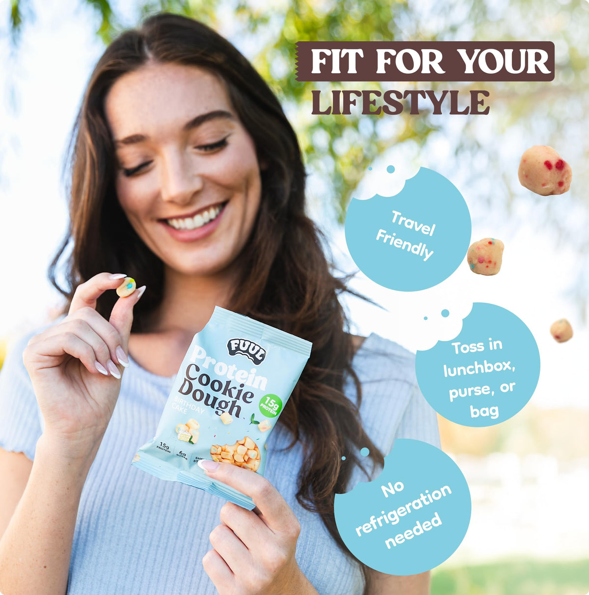 FUUL Protein Cookie Dough Birthday Cake — 15g Protein, 6g Sugar, Shelf-Stable (Pack of 8)