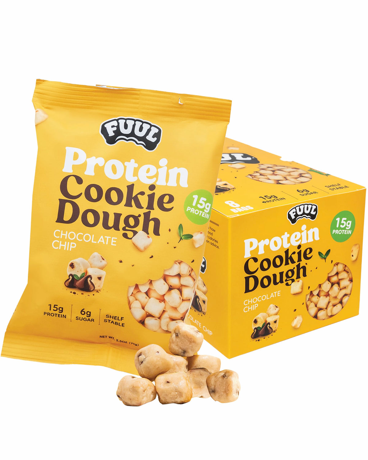 FUUL Protein Cookie Dough – Chocolate Chip, 15g Protein, Low Sugar, Pack of 8