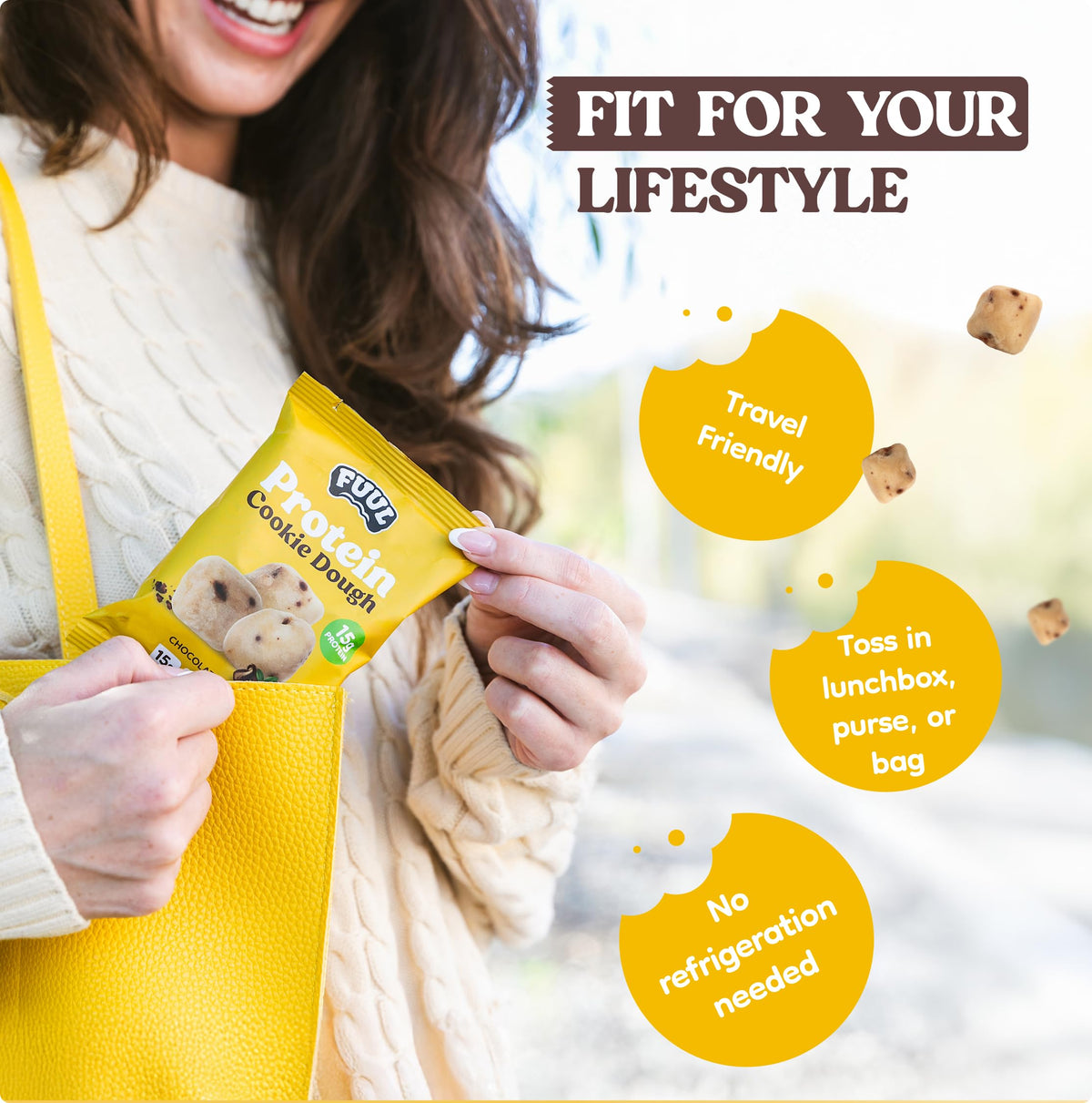 FUUL Protein Cookie Dough – Chocolate Chip, 15g Protein, Low Sugar, Pack of 8