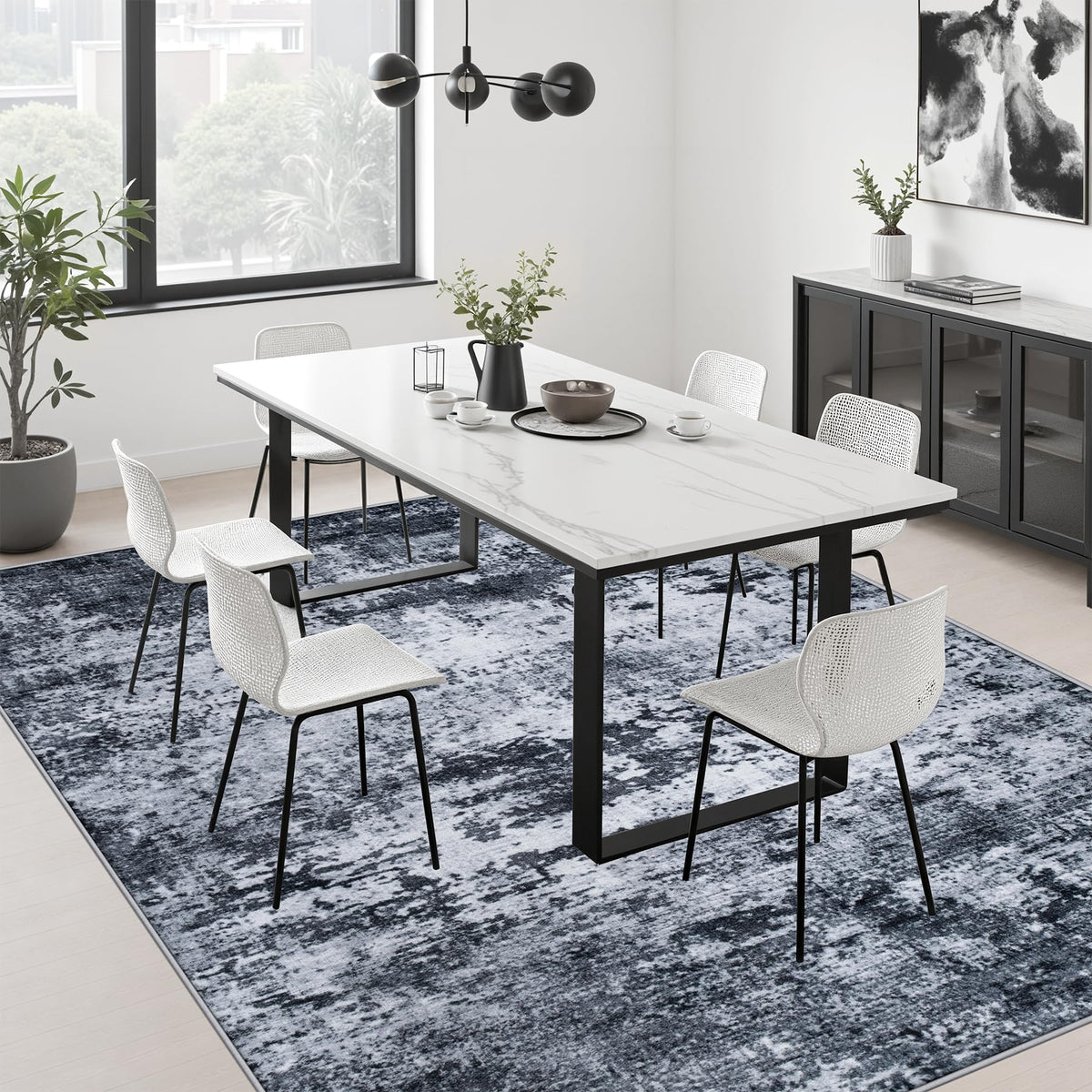 FXRHLP 5x7 Area Rug Living Room: Modern Washable Indoor Carpet Black