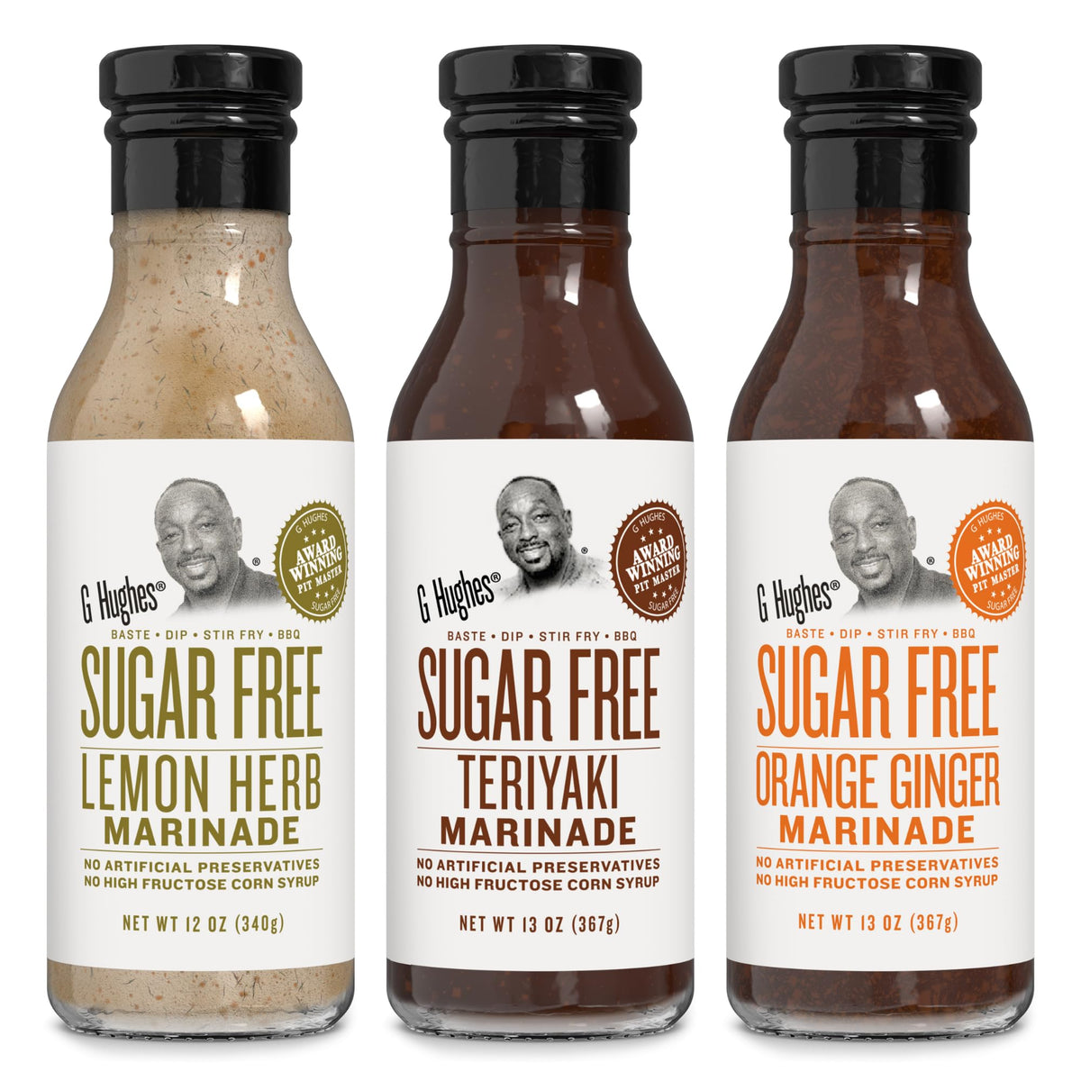 G Hughes Sugar Free Marinades Gift Set – Gluten Free & Low-Calorie Flavors (Lemon Herb, Teriyaki, Orange Ginger)