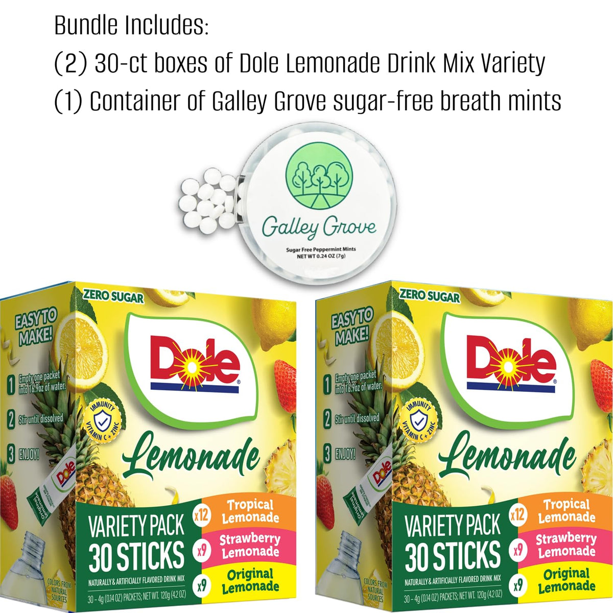 Galley Grove Dole Lemonade Sugar-Free Drink Mix Variety Pack — 60 On-The-Go Packets + Breath Mints