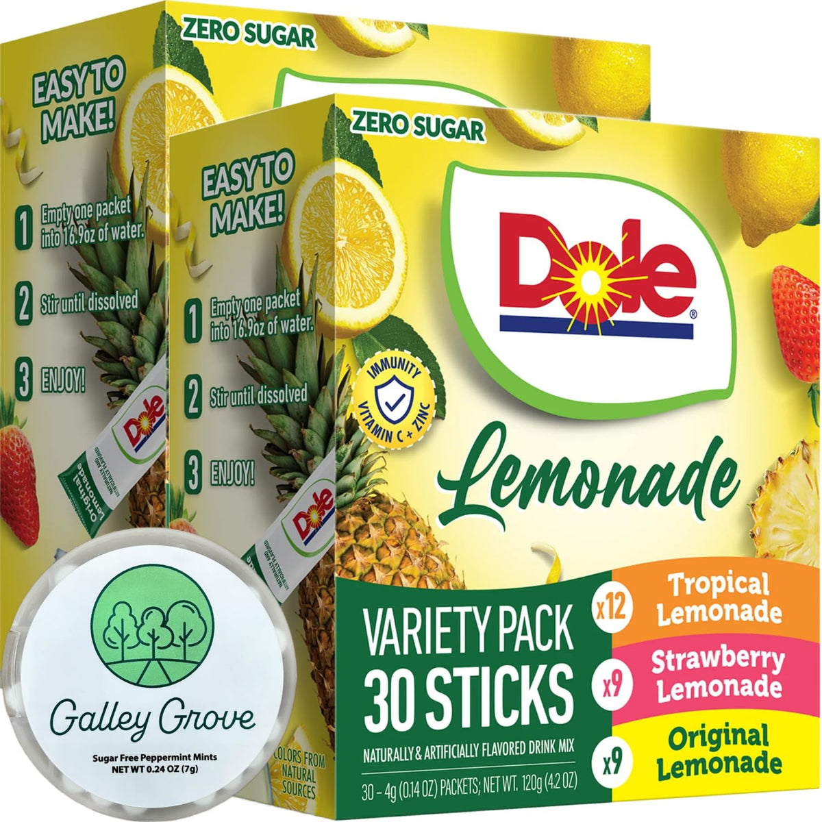 Galley Grove Dole Lemonade Sugar-Free Drink Mix Variety Pack — 60 On-The-Go Packets + Breath Mints
