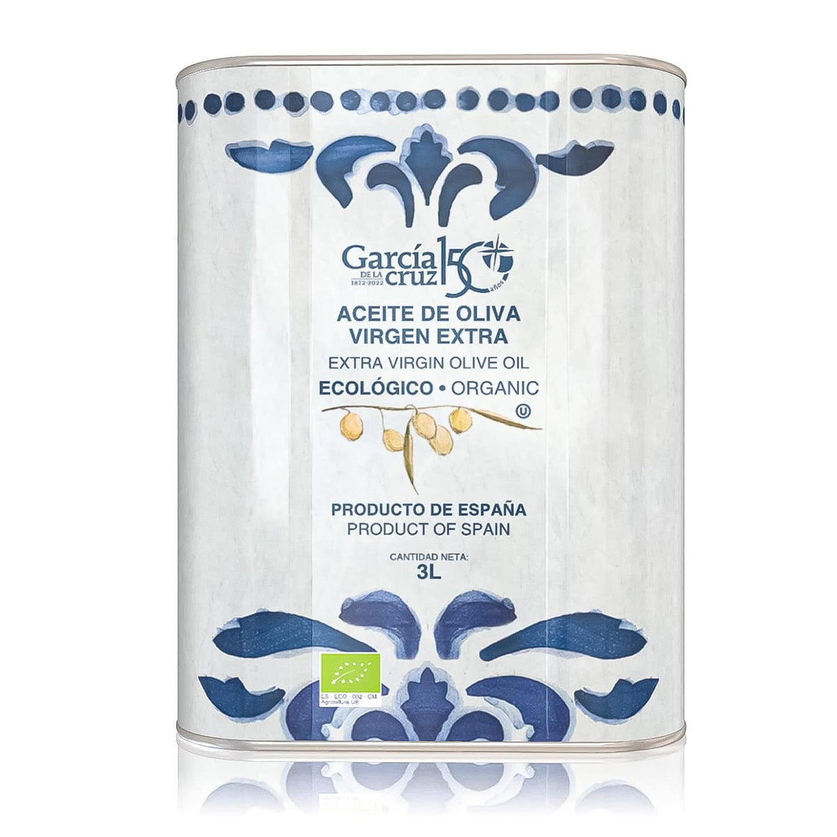 García de la Cruz 1872 Organic Extra Virgin Olive Oil – 3L Tin, Montes de Toledo, Spain