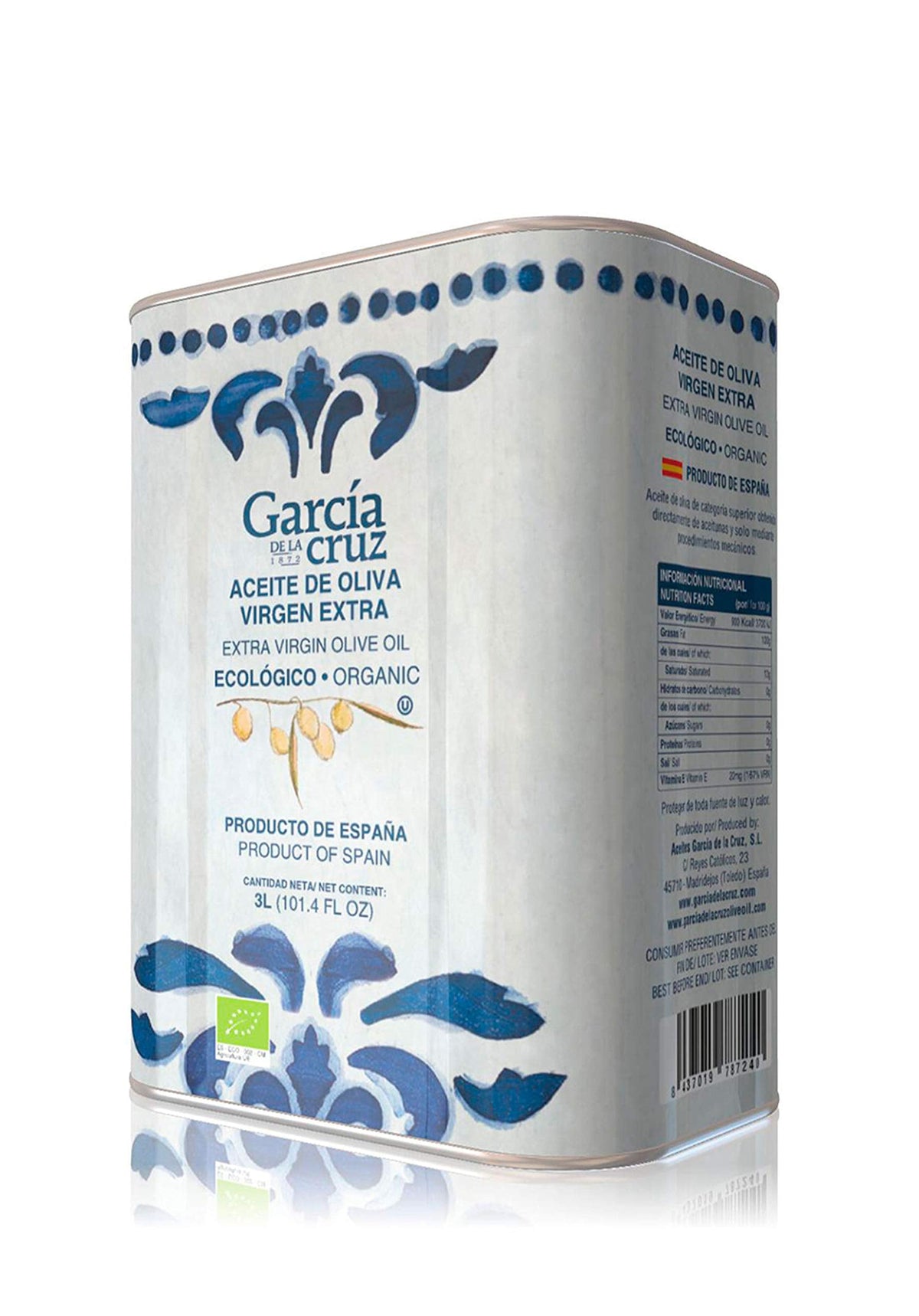 García de la Cruz 1872 Organic Extra Virgin Olive Oil – 3L Tin, Montes de Toledo, Spain