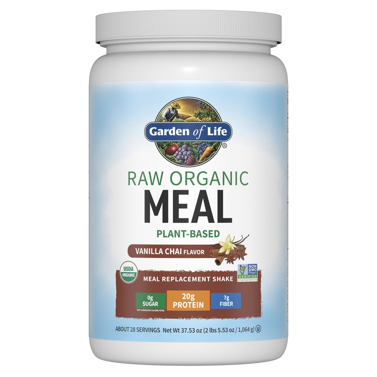 Garden of Life Raw Organic Meal Replacement Shakes – Vanilla Chai, Plant-Based Pea Protein, 28 Servings