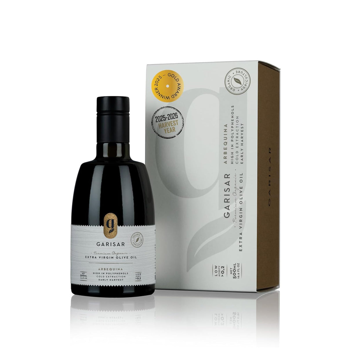 GARISAR High Polyphenol Premium Extra Virgin Olive Oil | Organic Arbequina, Early Harvest, Cold-Pressed | 0.2% Acidity | NYIOOC 2025 Gold Medal