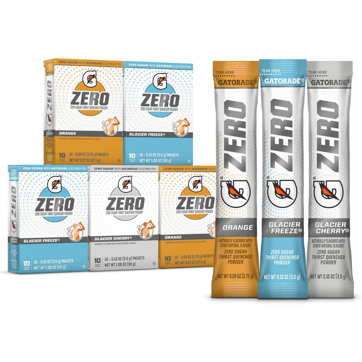 Gatorade G Zero Powder Glacier Cherry Variety Pack – 0.10oz Packets, 50 Sticks (Pack of 5)
