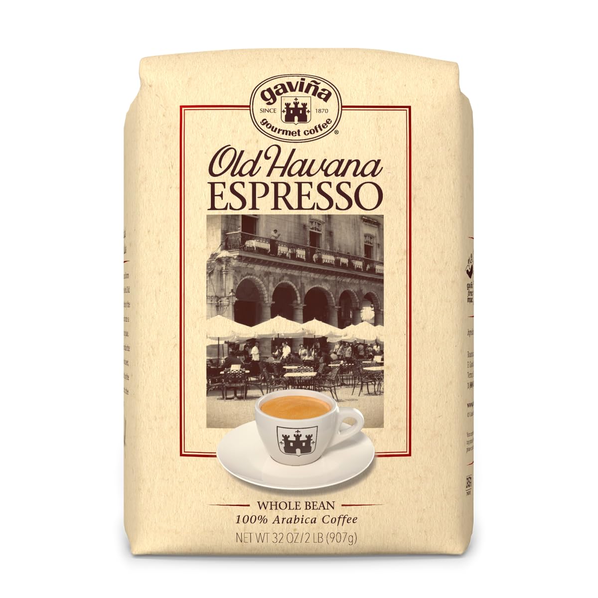 Gavina Old Havana Espresso Whole Bean Coffee – Medium-Dark Roast, Nutty & Sweet, 32 oz Bag