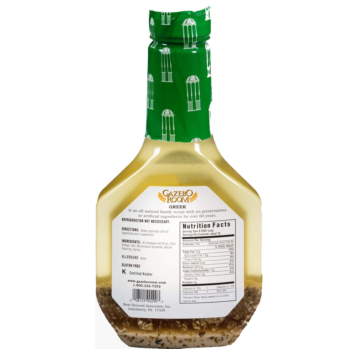 Gazebo Room Greek Salad Dressing & Marinade 16 oz (6 Pack) – Kosher, Low Carb, Keto Friendly